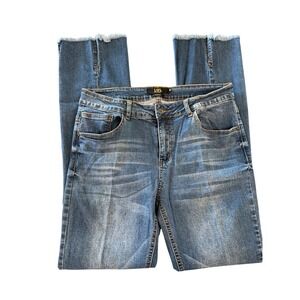Lucky and Blessed Boot Cut Jeans, Size 14, Whiskers, Back Leg Seam, Frayed Hem